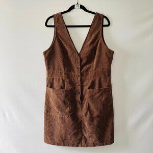 Shein Womens Brown Button Front Corduroy Overall Pinafore Mini Dress Size XL